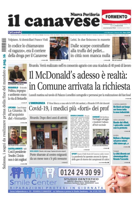 Il Canavese – edizione Rivarolo (del 12 gennaio) in edicola. Ecco la prima pagina