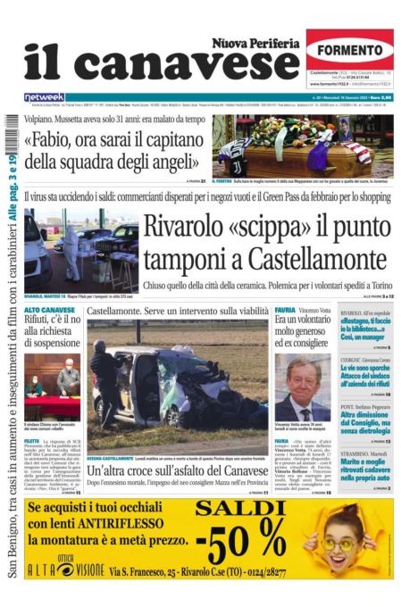 Il Canavese – edizione Rivarolo (del 19 gennaio) in edicola. Ecco la prima pagina