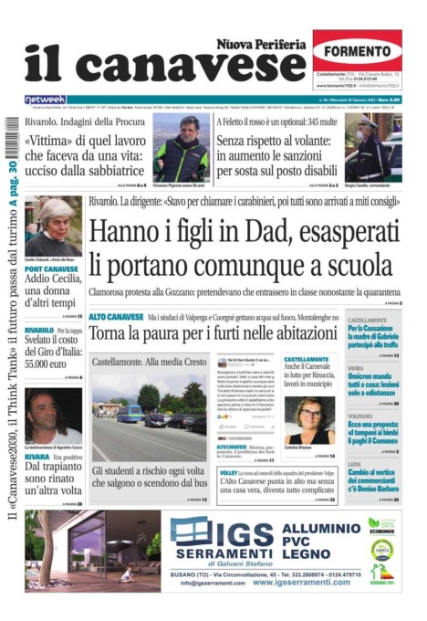 Il Canavese – edizione Rivarolo (del 26 gennaio) in edicola. Ecco la prima pagina