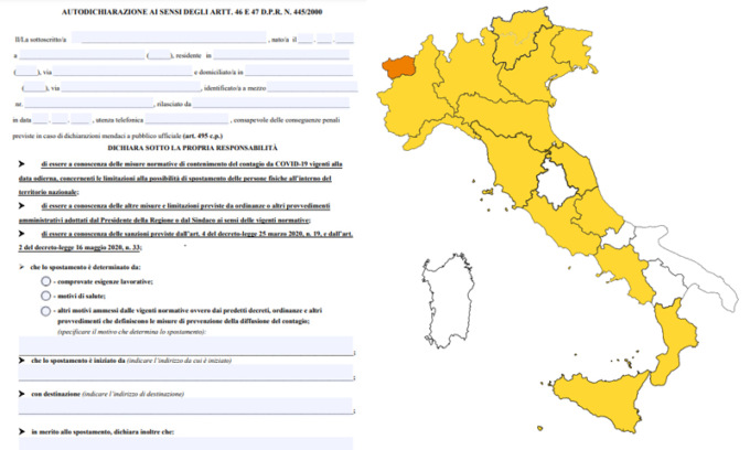 L’autocertificazione per i non vaccinati in zona arancione da stampare