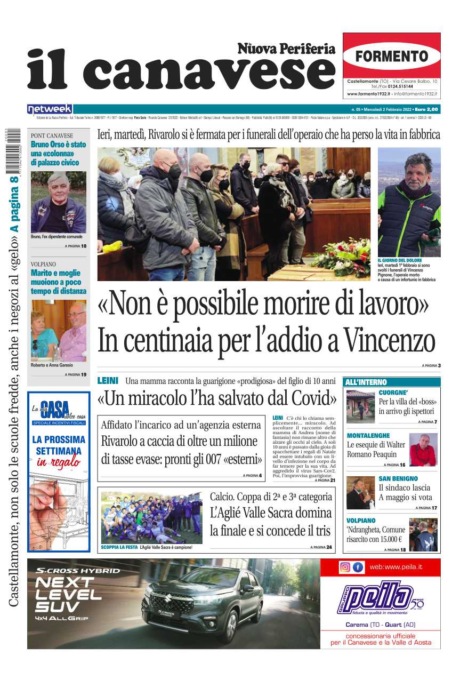 Il Canavese – edizione Rivarolo (del 02 febbraio) in edicola. Ecco la prima pagina
