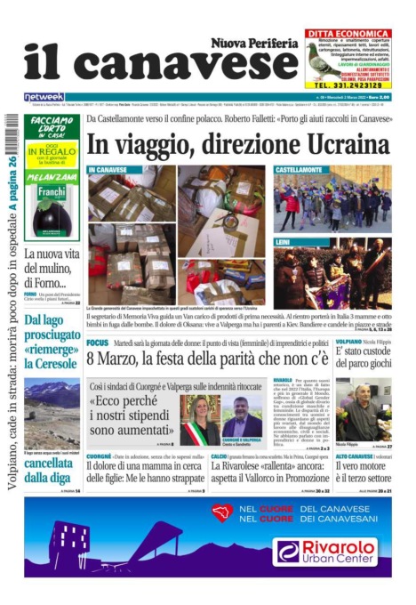 Il Canavese – edizione Rivarolo (del 02 marzo) in edicola. Ecco la prima pagina