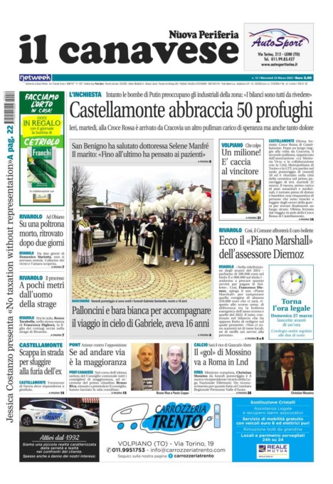 Il Canavese – edizione Rivarolo (del 23 marzo) in edicola. Ecco la prima pagina