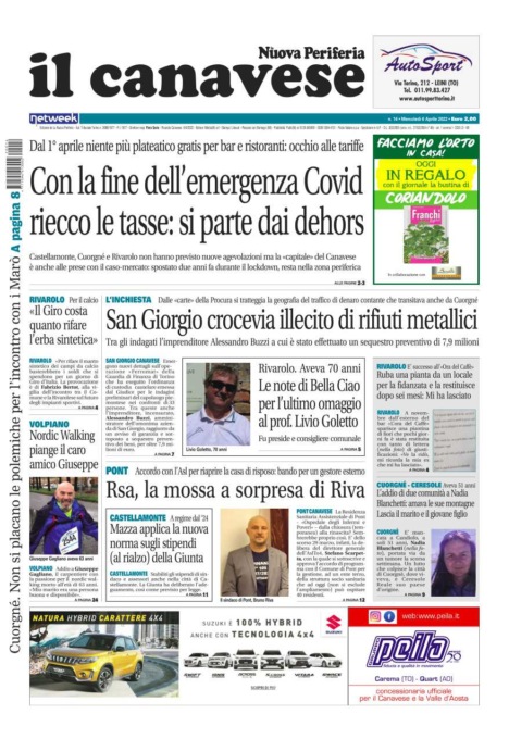 Il Canavese – edizione Rivarolo (del 06 aprile) in edicola. Ecco la prima pagina