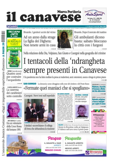 Il Canavese – edizione Rivarolo (del 13 aprile) in edicola. Ecco la prima pagina