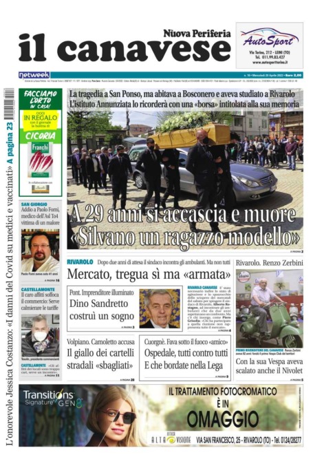 Il Canavese – edizione Rivarolo (del 20 aprile) in edicola. Ecco la prima pagina
