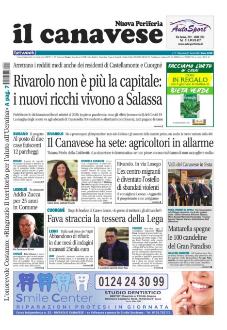 Il Canavese – edizione Rivarolo (del 27 aprile) in edicola. Ecco la prima pagina
