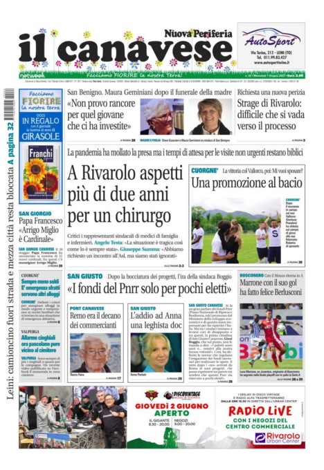 Il Canavese – edizione Rivarolo (del 01 giugno) in edicola. Ecco la prima pagina