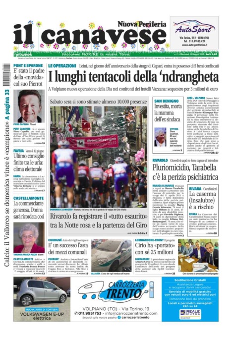 Il Canavese – edizione Rivarolo (del 25 maggio) in edicola. Ecco la prima pagina