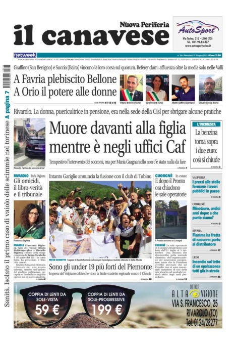 Il Canavese – edizione Rivarolo (del 15 giugno) in edicola. Ecco la prima pagina