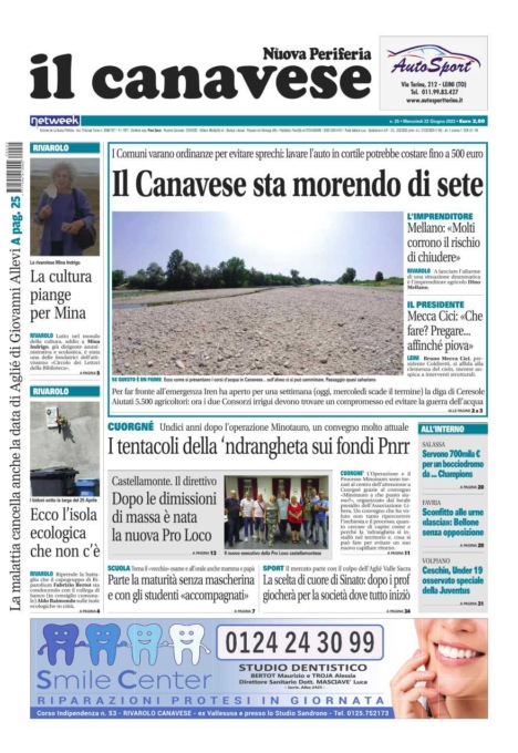 Il Canavese – edizione Rivarolo (del 22 giugno) in edicola. Ecco la prima pagina