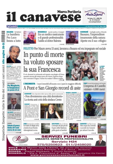 Il Canavese – edizione Rivarolo (del 29 giugno) in edicola. Ecco la prima pagina