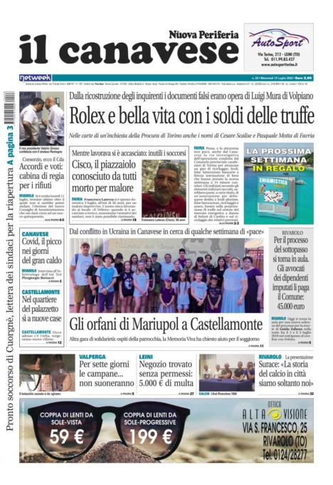 Il Canavese – edizione Rivarolo (del 13 luglio) in edicola. Ecco la prima pagina
