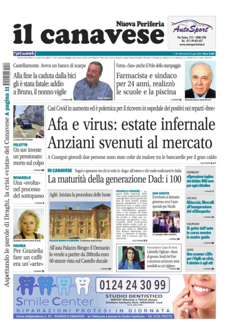 Il Canavese – edizione Rivarolo (del 20 luglio) in edicola. Ecco la prima pagina