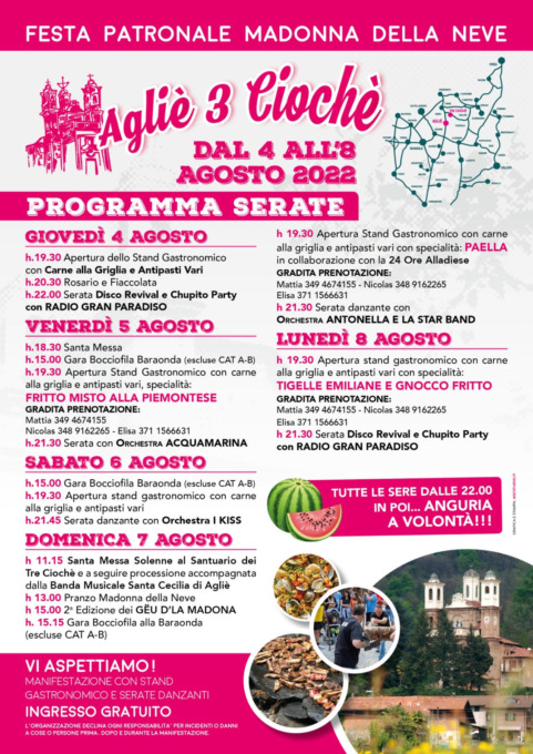 Festa patronale dei 3 Ciochè ad Agliè, un ricco programma