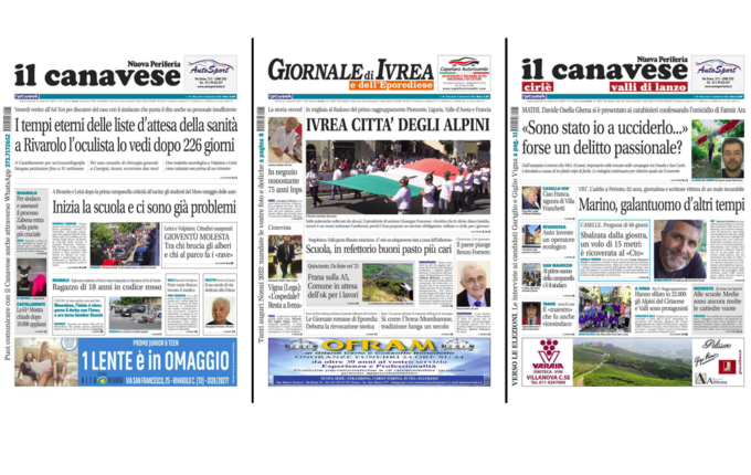 Il Canavese e Il Giornale di Ivrea (del 14 settembre) in edicola. Ecco le prime pagine