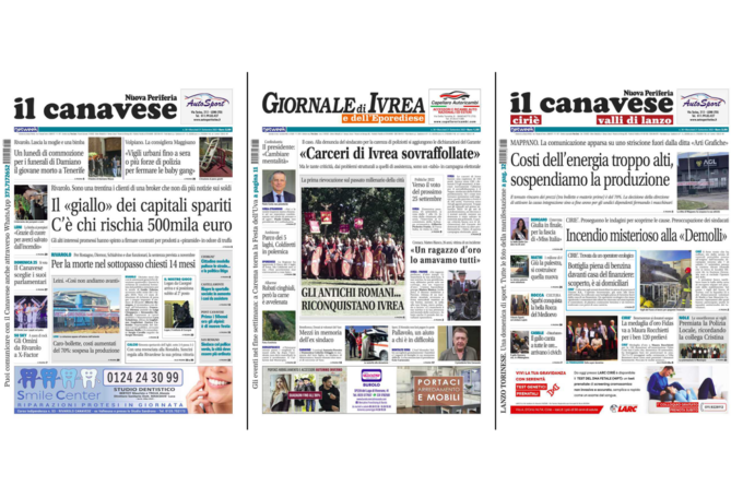 Il Canavese e Il Giornale di Ivrea (del 21 settembre) in edicola. Ecco le prime pagine
