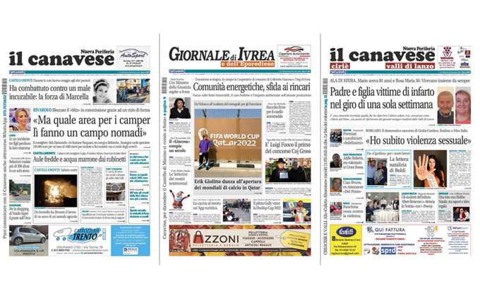 Il Canavese e Il Giornale di Ivrea (del 30 novembre) in edicola. Ecco le prime pagine