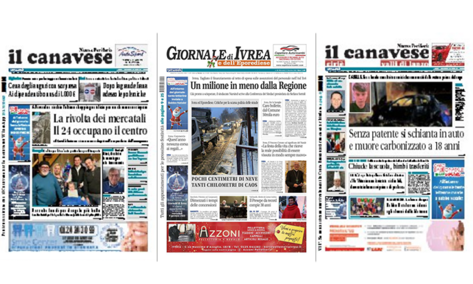 Il Canavese e Il Giornale di Ivrea (del 21 dicembre) in edicola. Ecco le prime pagine