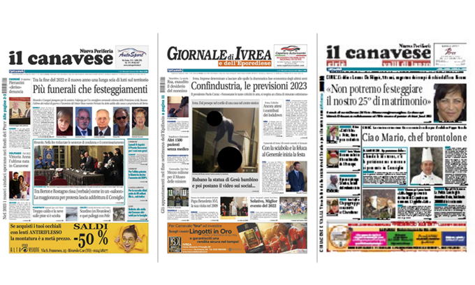 Il Canavese e Il Giornale di Ivrea (del 04 gennaio) in edicola. Ecco le prime pagine