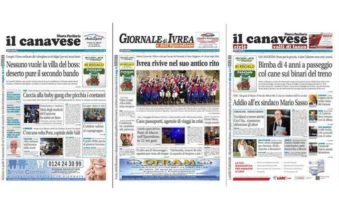 Il Canavese e Il Giornale di Ivrea (del 08 febbraio) in edicola. Ecco le prime pagine