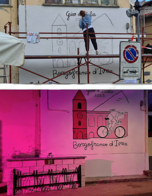 Borgofranco d’Ivrea: completato il murales per il Giro d’Italia