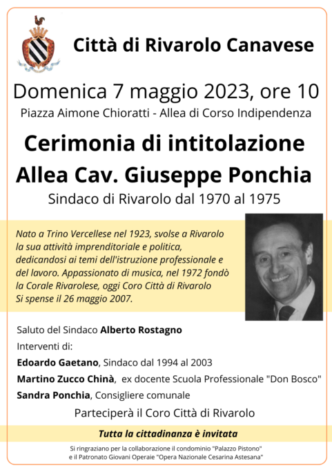 Rivarolo intitola l’alea all’ex sindaco Giuseppe Ponchia