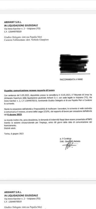 Arihant tutti licenziati i dipendenti