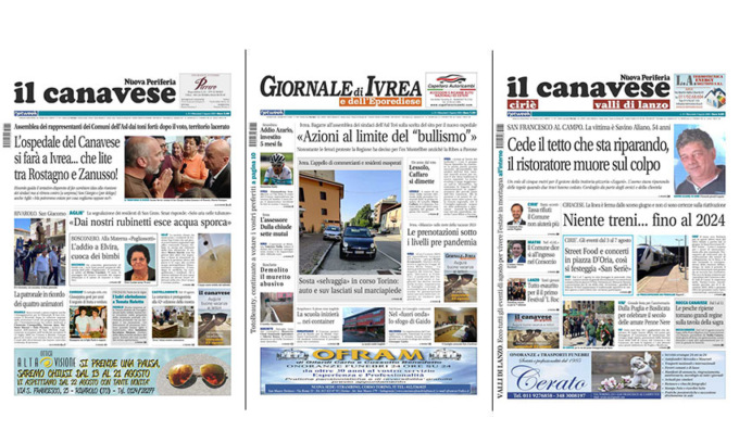 Il Canavese e Il Giornale di Ivrea (del 2 agosto) in edicola. Ecco le prime pagine