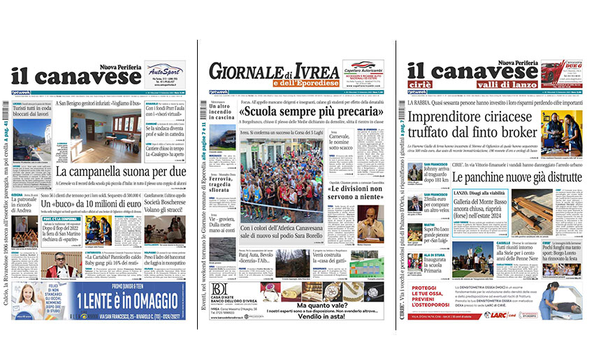 Il Canavese e Il Giornale di Ivrea (a partir de 13 de setembro) nas bancas.  Aqui estão as primeiras páginas