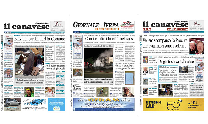 Il Canavese e Il Giornale di Ivrea (a partir de 6 de setembro) nas bancas.  Aqui estão as primeiras páginas