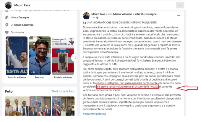 Polemica sui post per l’annuncio del Pronto soccorso a Cuorgnè
