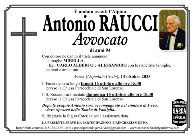 Eporediese in lutto per la scomparsa dell’avvocato Antonio Raucci