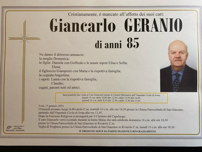 Addio a Giancarlo Geranio, sagrestano della parrocchia di San Giacomo a Rivarolo ed ex vigile a Ozegna