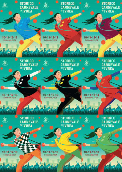 Storico Carnevale di Ivrea 2024, per la prima volta il manifesto declinato in 9 versioni