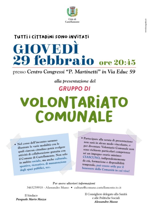 Il Comune di Castellamonte cerca volontari