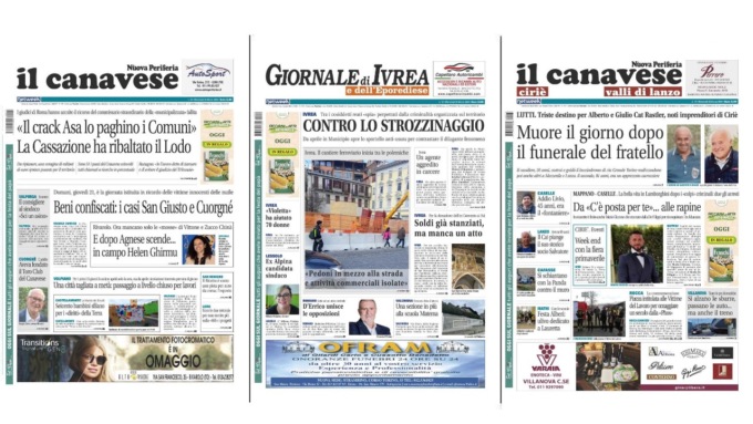 Il Canavese e Il Giornale di Ivrea (del 20 marzo) in edicola. Ecco le prime pagine