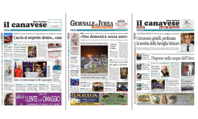 Il Canavese e Il Giornale di Ivrea (dell’11 settembre) in edicola. Ecco le prime pagine