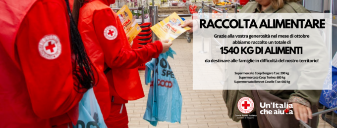 Raccolta alimentare, a ottobre la CRI Mappano ha raccolto e distrinuito 1540 kg di prodotti