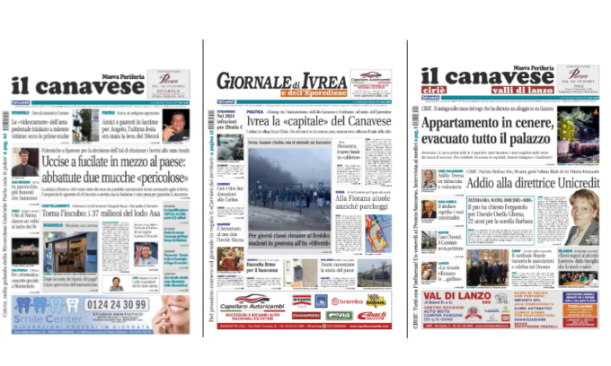 Il Canavese e Il Giornale di Ivrea (dell’15 gennaio) in edicola. Ecco le prime pagine