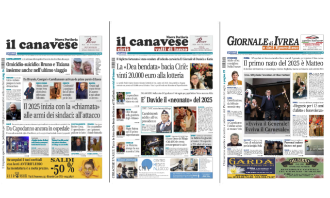Il Canavese e Il Giornale di Ivrea (dell’8 gennaio) in edicola. Ecco le prime pagine