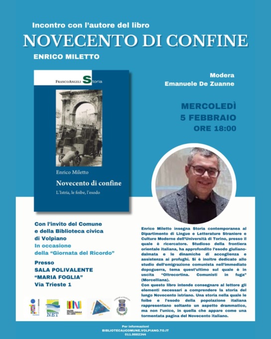 Giorno del Ricordo: a Volpiano si presenta «Novecento di confine»