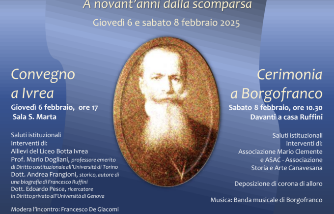 Francesco Ruffini, 90 anni dopo: Ivrea e Borgofranco lo ricordano con convegni e cerimonie