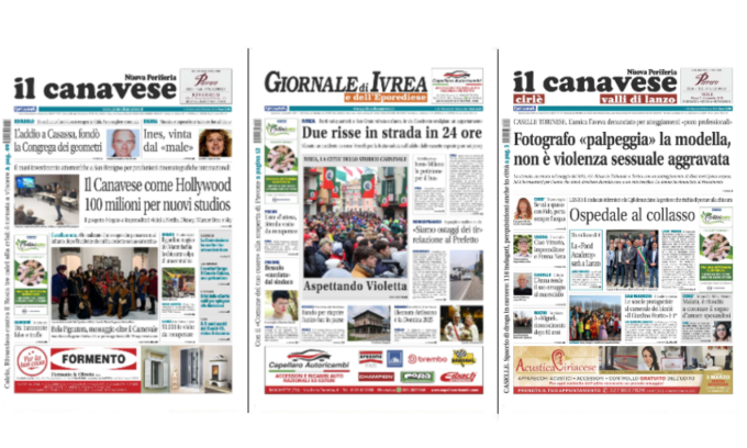 Il Canavese e Il Giornale di Ivrea (del 26 febbraio) in edicola. Ecco le prime pagine