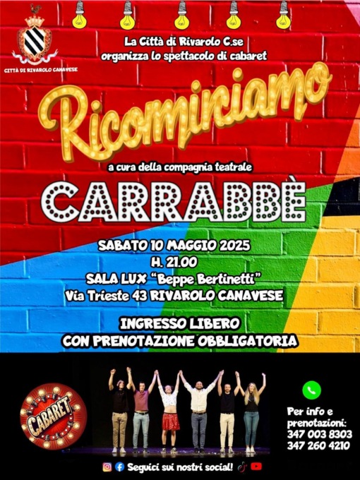 Il 10 maggio arriva a Rivarolo Canavese lo spettacolo comico “Ricominciamo” della compagnia Carrabbé