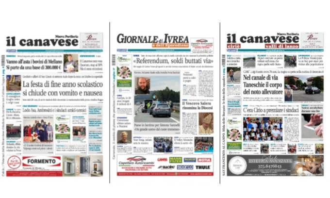 Il Canavese e Il Giornale di Ivrea (del 11 giugno) in edicola. Ecco le prime pagine