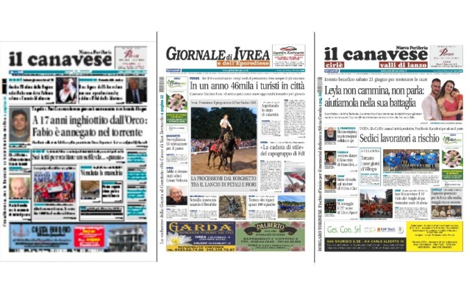 Il Canavese e Il Giornale di Ivrea (del 18 giugno) in edicola. Ecco le prime pagine