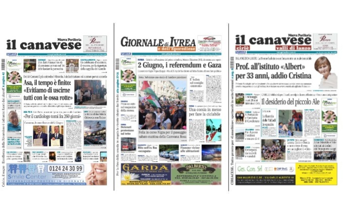 Il Canavese e Il Giornale di Ivrea (del 4 giugno) in edicola. Ecco le prime pagine