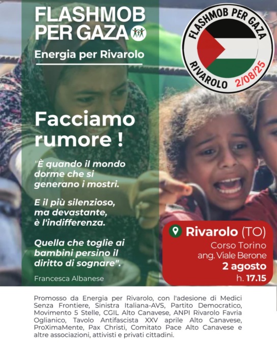 Domani flashmob a Rivarolo per Gaza: “Facciamo rumore”