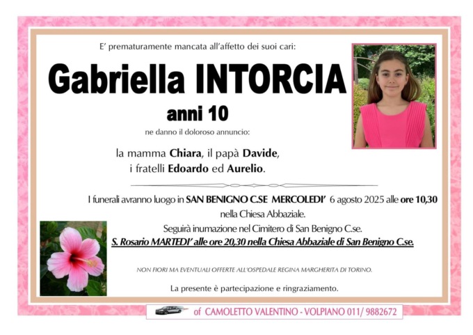 San Benigno piange la piccola Gabriella, vinta a 10 anni da una leucemia